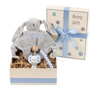 Regalo Bebé Recién Nacido Niño y Niña Con Chupete, Doudou y Pinza De Silicona, Canastilla Ideal Para Los Primeros Días, Cesta Personalizada (Azul)