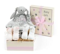 Regalo Bebé Recién Nacido Niño y Niña Con Doudou y Calcetines, Canastilla Ideal Para Un Detalle Suave, Cesta Personalizada (Rosa)