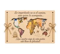 Regalo Boda Novios Mapa Mundial de Madera 20x15 cm, Regalo Dinero Boda Original para Recién Casados, Tarjeta Felicitación Boda con Espacio para Billetes, Regalos de Bodas Originales