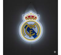Regalo cartel iluminación Madrid Lámpara LED de Pared escudo de fútbol, Luz Decorativa con Corona Real, Iluminación Ambiental metacrilato vinilo,neón medidas 40x30cm alimentación 12 V. (REAL MADRID)