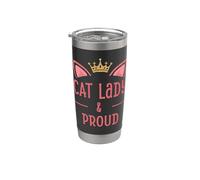 Regalo "Cat Lady And Proud" para mujeres y amantes de los gatitos Vaso térmico de acero inoxidable de doble pared
