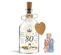 Regalo de 80 cumpleaños, Botella de Vidrio LED con Corcho, Regalo de Cumpleaños Hombre Mujer, Botella de Vidrio Luminosa con Deseos