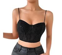 Regalo de abuelo suéter & Y 2022 Nueva mujer espagueti Correa con cuentas sujetador Top Lentejuelas Tirantes Sexy Corsé Cultura Top, Le Noir, S