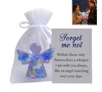 Regalo de ángel Forget Me Not Angel, recuerdo de bolsillo de ángel con tarjeta cálida, ángeles acrílicos con pétalos de flores que no me olvides, ángeles de bolsillo en memoria de los muertos, regalo