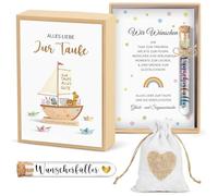 Regalo de bautizo para bautizo con caja de regalo, te deseo una buena tarjeta, tubo de ensayo y bolsa de yute para niños y niñas como regalo de dinero