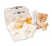 Regalo de Bebé Recién Nacido -- 2 x Cestas de Recién Nacido Crema Estilo Maletín con Osito, Cepillo, Esponja, Ropa y Otras Cosas de Bebé Esenciales - Cesta de Bebé para Baby Shower
