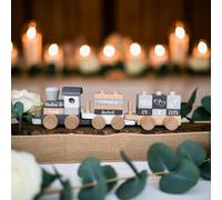Tren de madera personalizado para nacimiento con nombre y datos de nacimiento – Gris/Natural – Grabado