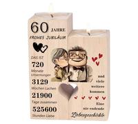 Regalo de bodas con diamantes, decoración de boda con 60 regalos de aniversario de matrimonio - portavelas de madera, feliz 60º aniversario regalo para mujeres hombres marido esposa