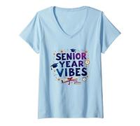 Regalo de celebración de graduación de Senior Year Vibes Camiseta Cuello V, Mujer, Azul Bebé, L