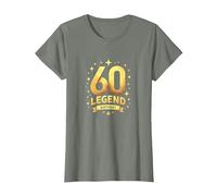 Regalo de celebración de Leyenda de 60 cumpleaños para la Edad de hitos Camiseta, Mujer, Verde Militar Jaspeado, L