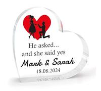 Regalo de compromiso personalizado con texto en inglés "He Asked She Said Y", regalo personalizado para parejas comprometidas, fecha de compromiso, acrílico transparente, letrero decorativo
