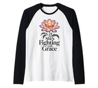 Regalo de concientización sobre el cáncer de Mama Fighting with Grace para Mujeres Camiseta Manga Raglan