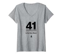 Regalo de cumpleaños: 41 is The New Black Funny Age Humor Camiseta Cuello V, Mujer, Gris Jaspeado, XXL