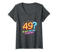 Regalo de cumpleaños: 49? I'm Just Getting Started - Neon Vibes Camiseta Cuello V, Mujer, Jaspeado Oscuro, XL