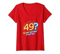 Regalo de cumpleaños: 49? I'm Just Getting Started - Neon Vibes Camiseta Cuello V, Mujer, Rojo, XL