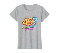 Regalo de cumpleaños: 49? I'm Just Getting Started - Neon Vibes Camiseta, Mujer, Gris Jaspeado, L