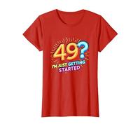 Regalo de cumpleaños: 49? I'm Just Getting Started - Neon Vibes Camiseta, Mujer, Rojo, XXL