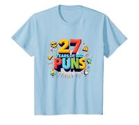Regalo de cumpleaños: celebración de Humor de 27 años de Malos Juegos de Palabras Camiseta, Niños, Azul Bebé, 10 años