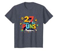 Regalo de cumpleaños: celebración de Humor de 27 años de Malos Juegos de Palabras Camiseta, Niños, Azul Jaspeado, 6 años