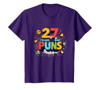 Regalo de cumpleaños: celebración de Humor de 27 años de Malos Juegos de Palabras Camiseta, Niños, Morado, 2 años