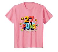 Regalo de cumpleaños: celebración de Humor de 27 años de Malos Juegos de Palabras Camiseta, Niños, Rosado, 8 años