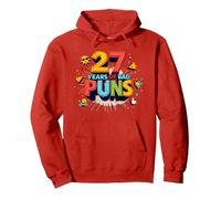 Regalo de cumpleaños: celebración de Humor de 27 años de Malos Juegos de Palabras Sudadera con Capucha, Unisex para Adultos, Rojo, XL