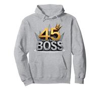 Regalo de cumpleaños: Corona de Aniversario de 45 años de ser un Jefe Sudadera con Capucha, Unisex para Adultos, Gris Jaspeado, S