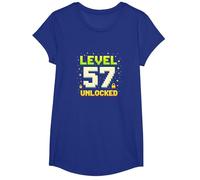 Regalo de cumpleaños Desbloqueado de Nivel 57 para Jugadores Camiseta, Niñas, Azul Real, M
