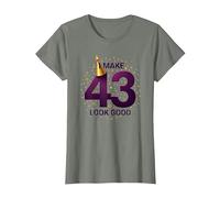 Regalo de cumpleaños: I Make 43 Look Good Funny Age Celebration Camiseta, Mujer, Verde Militar Jaspeado, 3XL