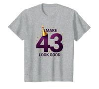 Regalo de cumpleaños: I Make 43 Look Good Funny Age Celebration Camiseta, Niños, Gris Jaspeado, 8 años