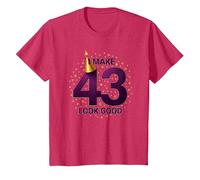 Regalo de cumpleaños: I Make 43 Look Good Funny Age Celebration Camiseta, Niños, Rojo Jaspeado, 2 años