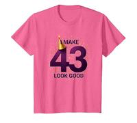Regalo de cumpleaños: I Make 43 Look Good Funny Age Celebration Camiseta, Niños, Rosa Jaspeado, 8 años