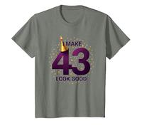 Regalo de cumpleaños: I Make 43 Look Good Funny Age Celebration Camiseta, Niños, Verde Militar Jaspeado, 10 años