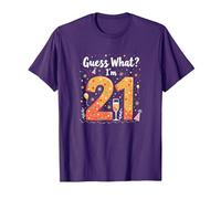 Regalo de cumpleaños número 21: ¿Adivina qué? Soy 21 Celebración Camiseta, Hombre, Morado, S