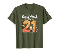 Regalo de cumpleaños número 21: ¿Adivina qué? Soy 21 Celebración Camiseta, Hombre, Verde Oliva, S