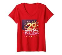 Regalo de cumpleaños número 29: Celebración de años fabulosos Camiseta Cuello V, Mujer, Rojo, XXL
