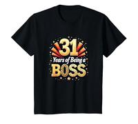 Regalo de cumpleaños número 31: Celebración de años de ser un Jefe Camiseta, Niños, Negro, 12 años