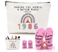 Regalo de cumpleaños para mujer, calcetines de buen humor para mujer, 40 cumpleaños, bolsa de maquillaje de 26,5 x 18 cm, bolsa de maquillaje con diseño de cremallera para 40 cumpleaños, bolsa de