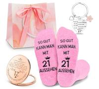 Regalo de Cumpleaños para Mujeres, 21 Cumpleaños Niñas, 30, 40, 50, 60, Cumpleaños para Mujeres, con Llavero, Calcetines Rosas, Espejo de Maquillaje, Regalos