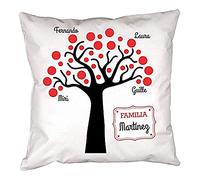 Regalo de cumpleaños Personalizable para tu Padre, Madre, Hermano, Hermana, Hijo, Hija... Cojín 'árbol Familiar' Personalizado con los Apellidos de tu Familia