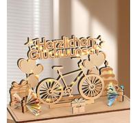 Regalo De Dinero Original De Madera CumpleañOs, Bicicleta cumpleaños Regalos con Tira de Luces LED, Placa de Madera Libro de Visitas, Regalo Dinero Bicicleta Madera, Libro de visitas para Aniversarios