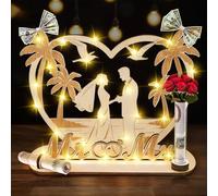 Regalo de dinero para boda de madera con cadenas de luces, árbol de dinero LED para novios, regalos de boda para novios, dinero en forma de corazón, regalo para boda, aniversario de boda, madera Mr