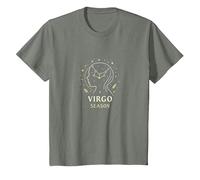 Regalo de Estrella de la astrología del Zodiaco Celestial de la Temporada Virgo Camiseta, Niños, Verde Militar Jaspeado, 4 años
