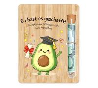 Regalo de examen aprobado, regalo de dinero de aguacate de madera con tubo de ensayo, tarjeta de graduación divertida para graduados, regalo de 13 x 10 cm para regalo de graduación de la escuela