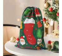 Regalo de fiesta de Navidad con cuerdas, bolsa de cordón de Navidad bronceada con Papá Noel, muñeco de nieve, alce, patrones de calcetines, bolsa de almacenamiento y decoración de regalos festivos