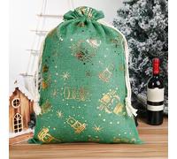 Regalo de fiesta de Navidad con cuerdas, bolsa de cordón de Navidad bronceada con Papá Noel, muñeco de nieve, alce, patrones de calcetines, bolsa de almacenamiento y decoración de regalos festivos