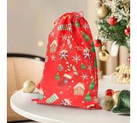 Regalo de fiesta de Navidad con cuerdas, bolsa de cordón de Navidad bronceada con Papá Noel, muñeco de nieve, alce, patrones de calcetines, bolsa de almacenamiento y decoración de regalos festivos