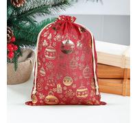 Regalo de fiesta de Navidad con cuerdas, bolsa de cordón de Navidad bronceada con Papá Noel, muñeco de nieve, alce, patrones de calcetines, bolsa de almacenamiento y decoración de regalos festivos