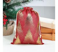Regalo de fiesta de Navidad con cuerdas, bolsa de cordón de Navidad bronceada con Papá Noel, muñeco de nieve, alce, patrones de calcetines, bolsa de almacenamiento y decoración de regalos festivos