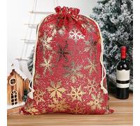 Regalo de fiesta de Navidad con cuerdas, bolsa de cordón de Navidad bronceada con Papá Noel, muñeco de nieve, alce, patrones de calcetines, bolsa de almacenamiento y decoración de regalos festivos